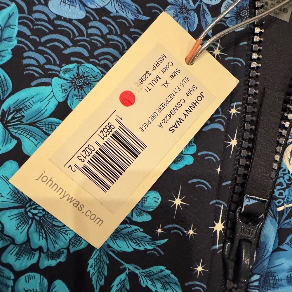 Johnny Was Surf Blue-Fly Neoprene Zip-Up One-Piece Swimsuit Sz - XL nwt - Picture 3 of 11